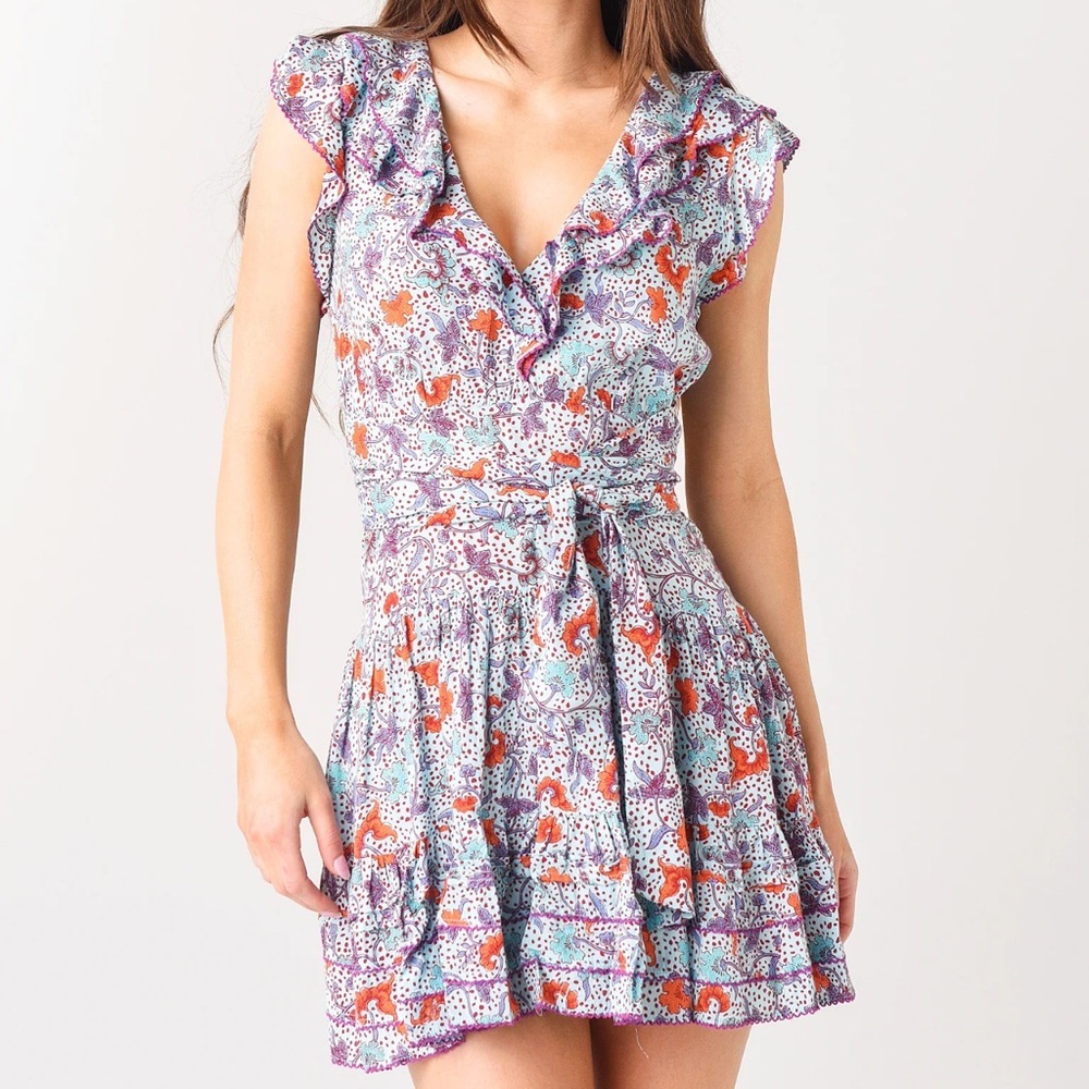 Poupette St Barths Floral Ruffle V-Neck Dress